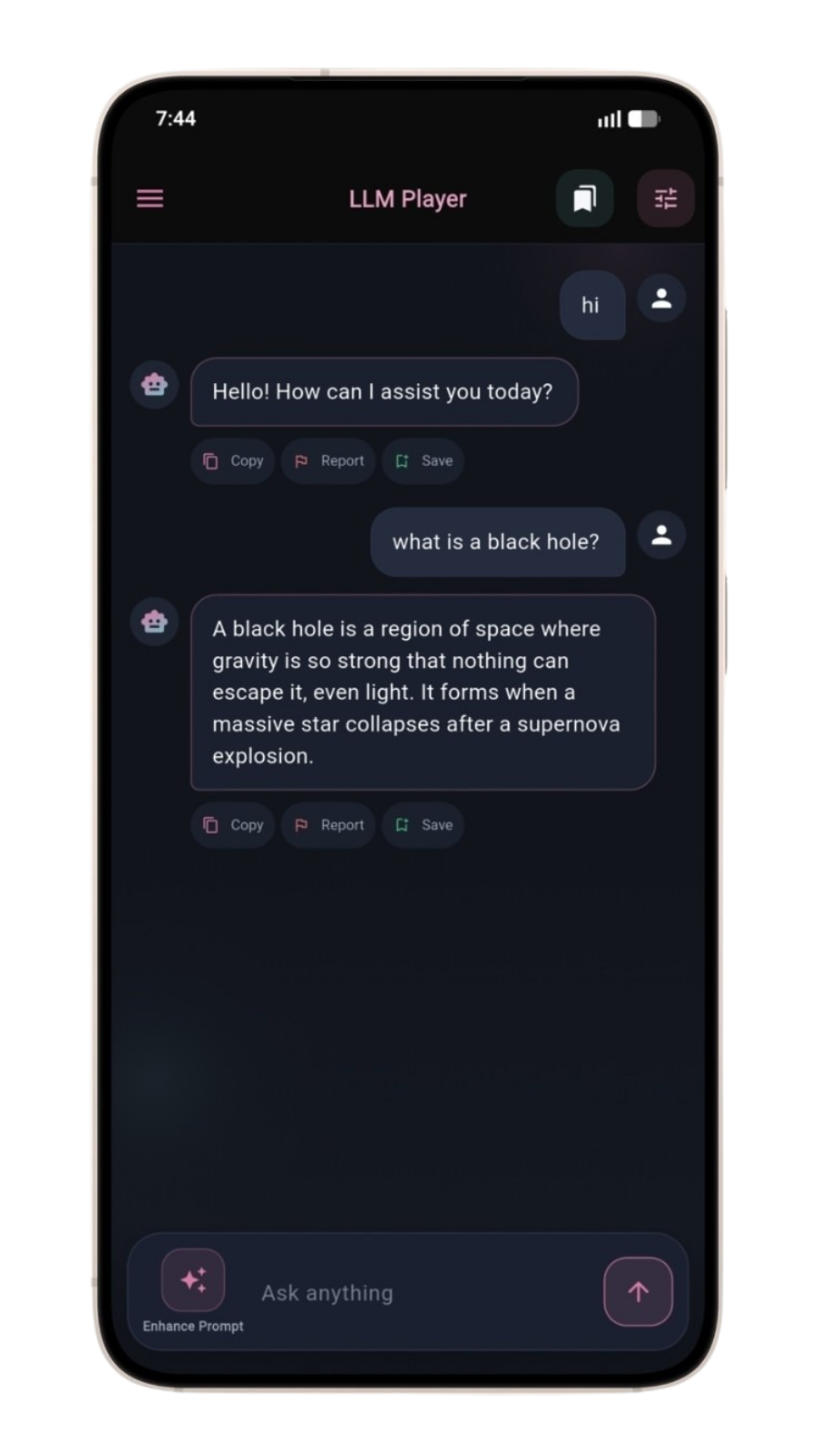 LLM Player private chat interface